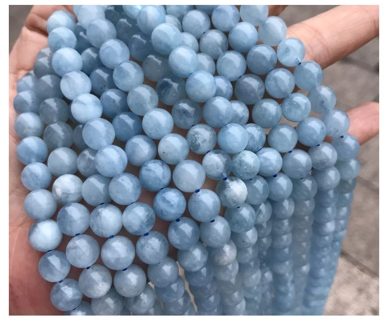 Natural Stone Beads Aquamarine Polished Round Smooth Gemstone  Loose Beads Crystal Energy Stone for Jewelry Making