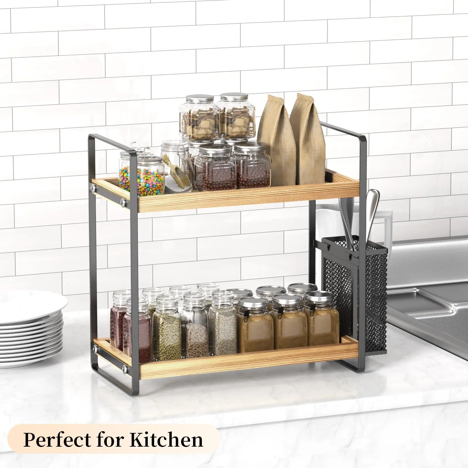 2-Tier Wood Rack Countertop Shelf Vanity Organizer Skincare Perfume Organizer Tray Bathroom Organizer Counter