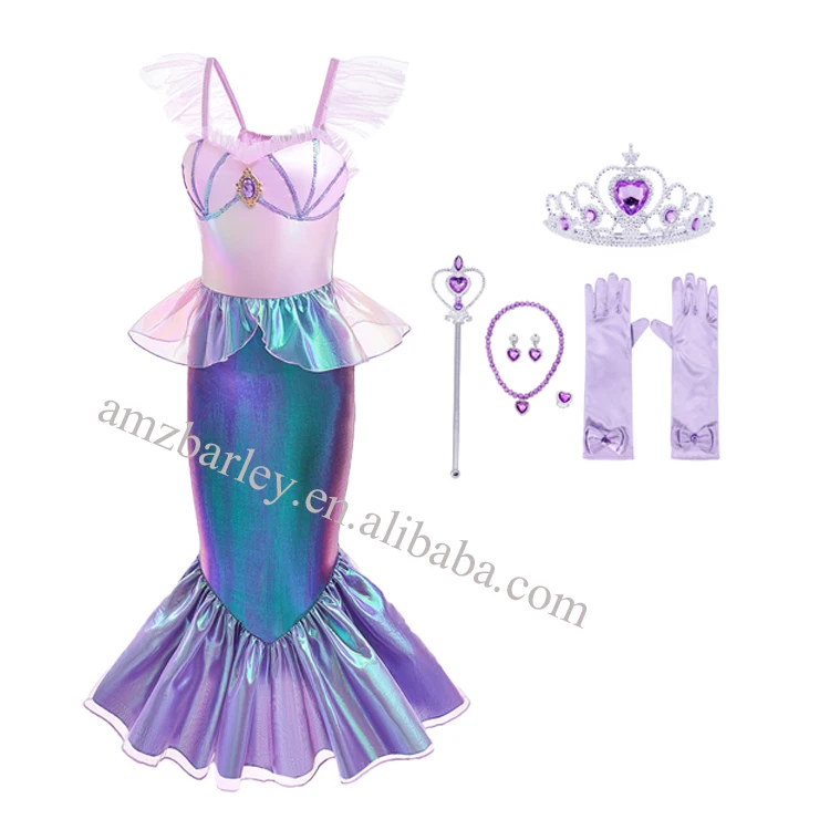 Luxury Halloween Party Dress Up Girls Princess Role Play Ball Gown Little Mermaid Fancy Dress Shining Girl Wedding Birthday Gown