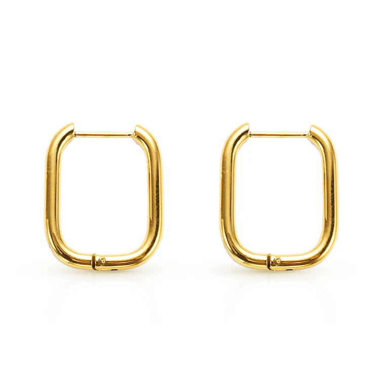 Chris April 316L stainless steel PVD plated gold rectangular hoops earring