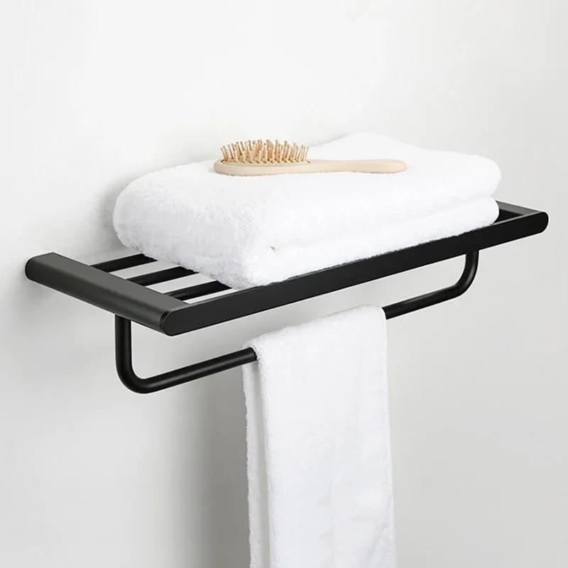 304 Stainless Steel Anti-Rust Bathroom Clothes Towel Hanger Double Towel Shelf Black Towel Rack