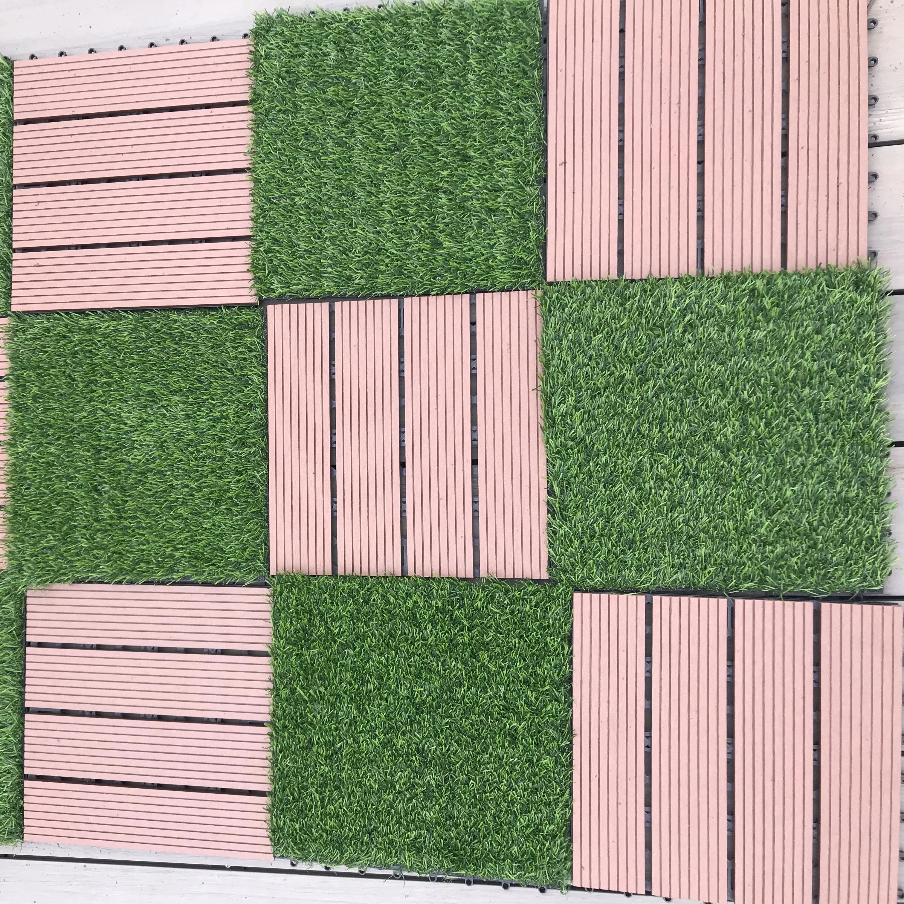 interlocking outdoor artificial grass tile easy installation DIY home green artificial grass