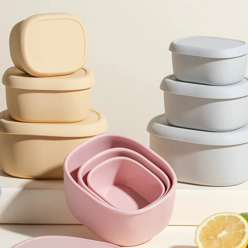 LifeTop Reusable Nesting Containers with Lids Silicone Food Storage Lunch Bento Box Set of 3 Snack Box 6.7oz, 10oz, 20oz