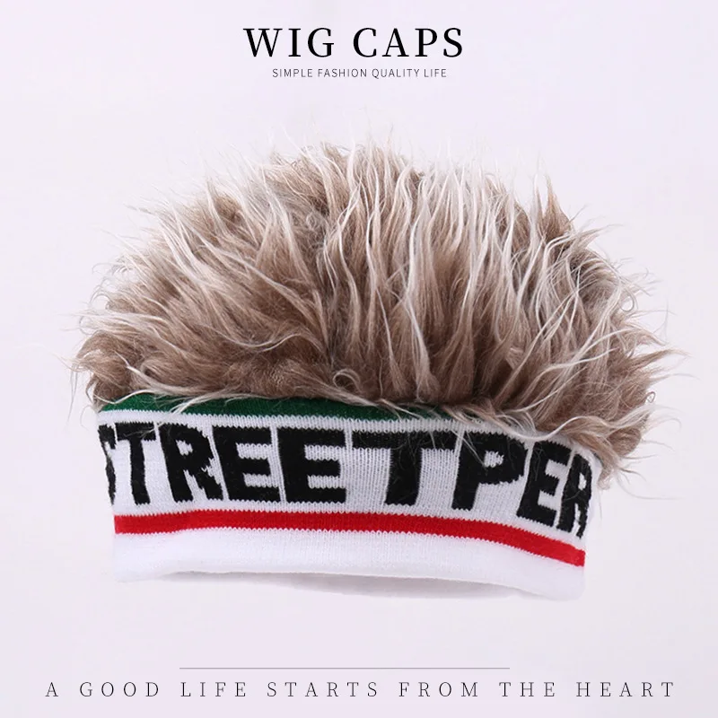 Wholesale Halloween Novelty Spiked Hair Funny Brimless Hats Wig For Kids Knitted Elastic Headband With Wig