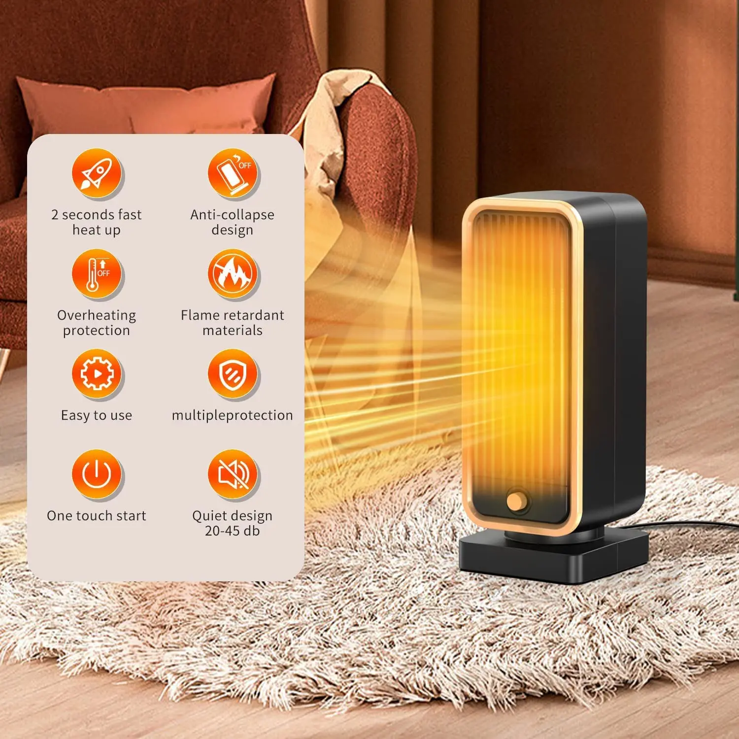 fan heater combo 500W Ceramic PTC Portable Heater Small Space heater For Indoor Use