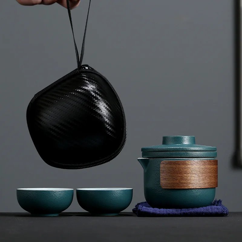 Mini Portable Travel Gongfu Kungfu Tea Pot Ceramic Tea Set with One Teapot and Four Cups for Home Office