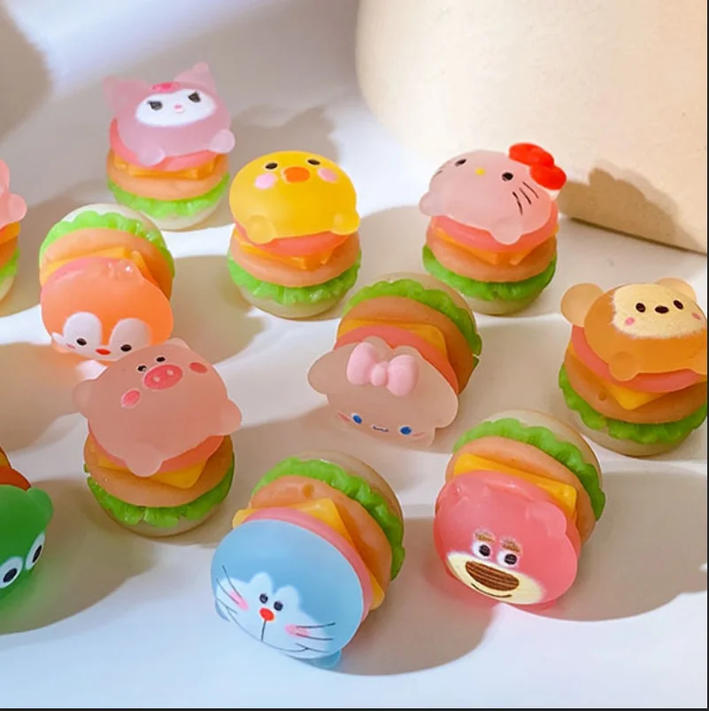 Mini cartoon luminous HamBurger resin accessories Tiktok Live burst products Cream glue phone case decoration charm
