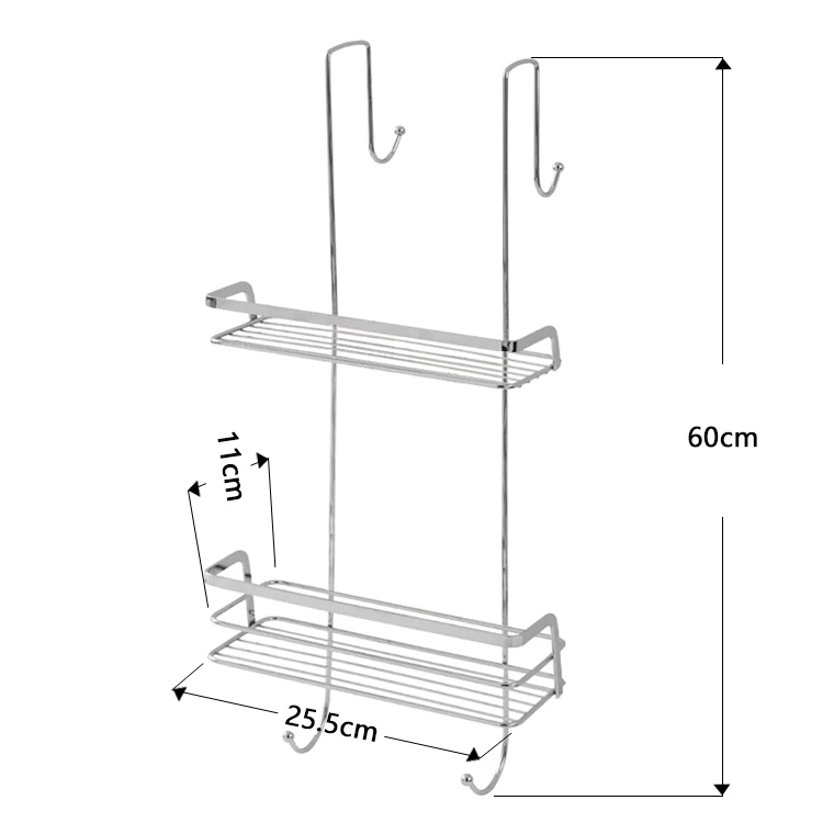 rustproof 2 Tier wall bathroom hanging storage shower shelves over head shower caddy with hooks over the door