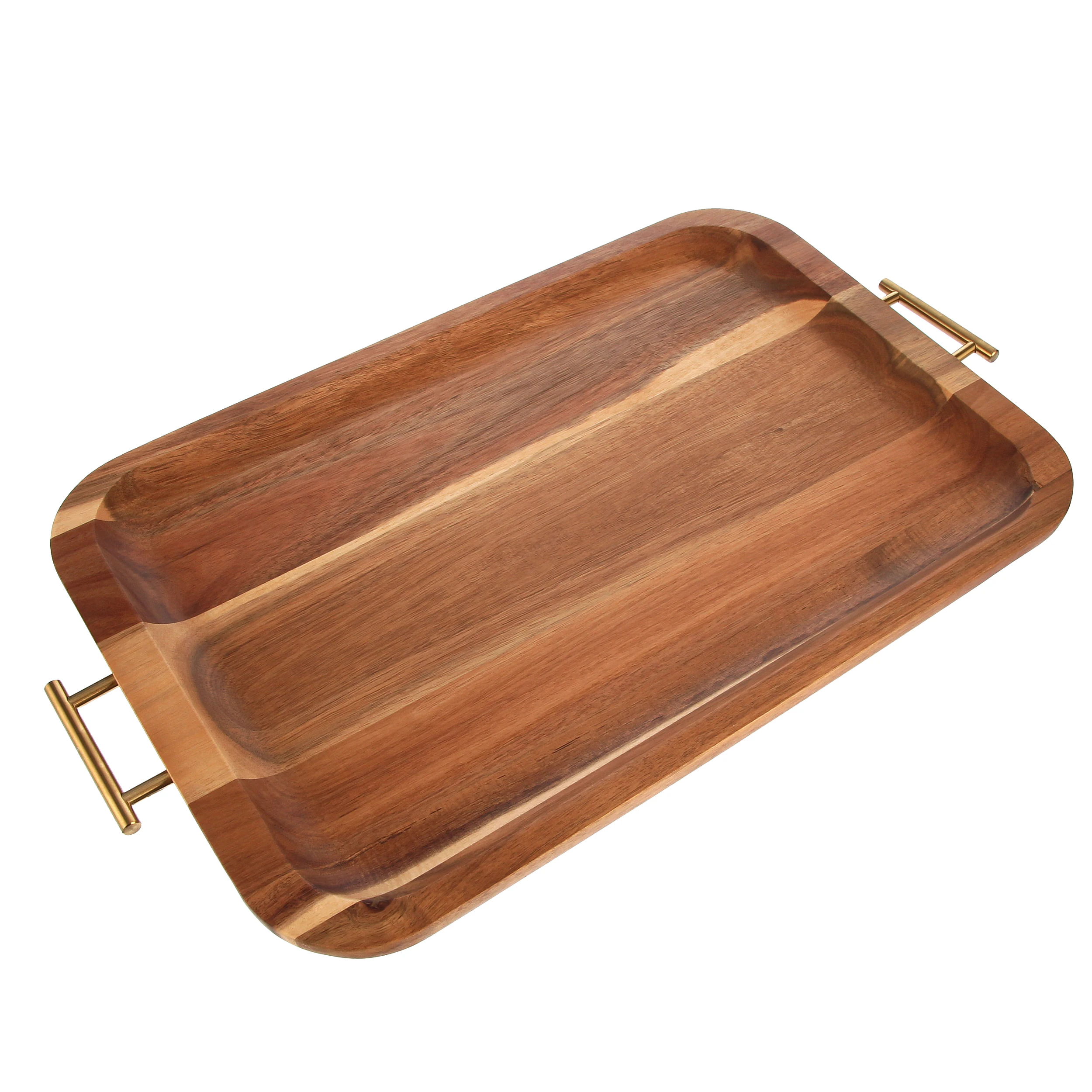 Acacia Wood Serving Tray with Handles Decorative Serving Trays Platter for Breakfast in Bed, Lunch, Dinner