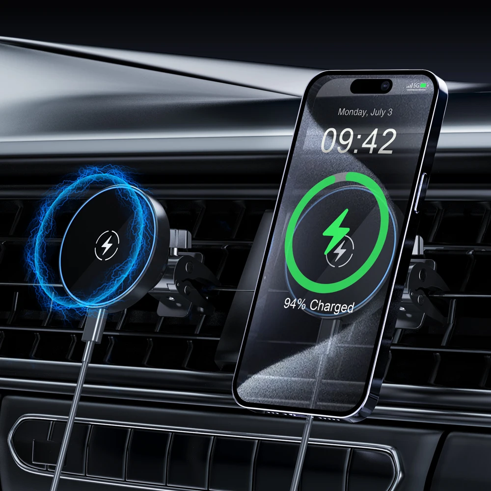 Hot Selling 15W Fast Wireless Charger Super Strong Magnetic Car Air Vent Wireless Charger Phone Holder For Iphone