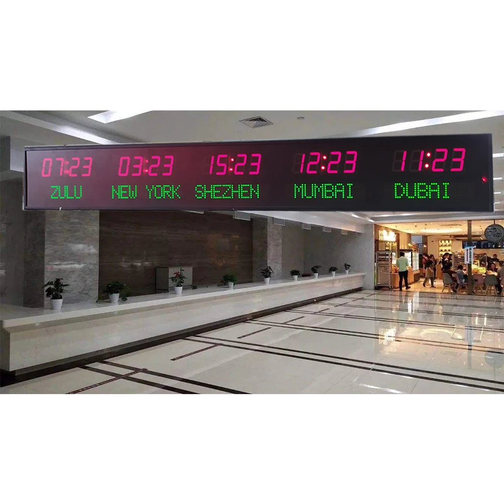Preset controies led time zone clock display large digital world clock Terminal Building clock