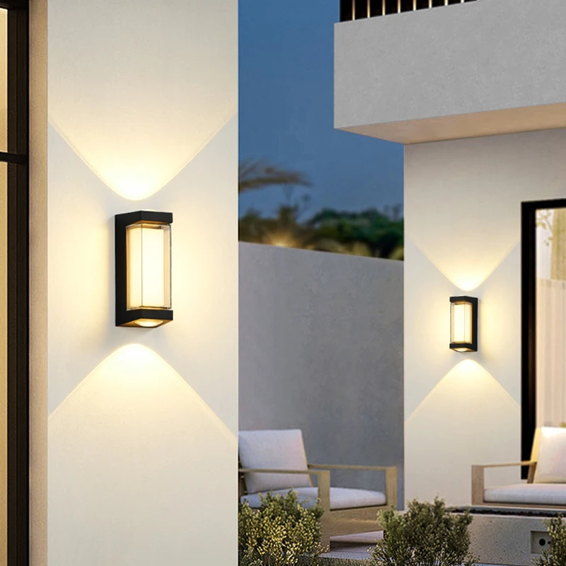 Modern LED Outdoor Wall Lamp with IP65 Rating Aluminum Upper and Lower Decorative Lighting for Porch Wall Lamp