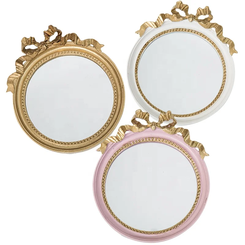 gold white small jewelry storage tray round mirror serving tray set for wedding home decoration living room resin