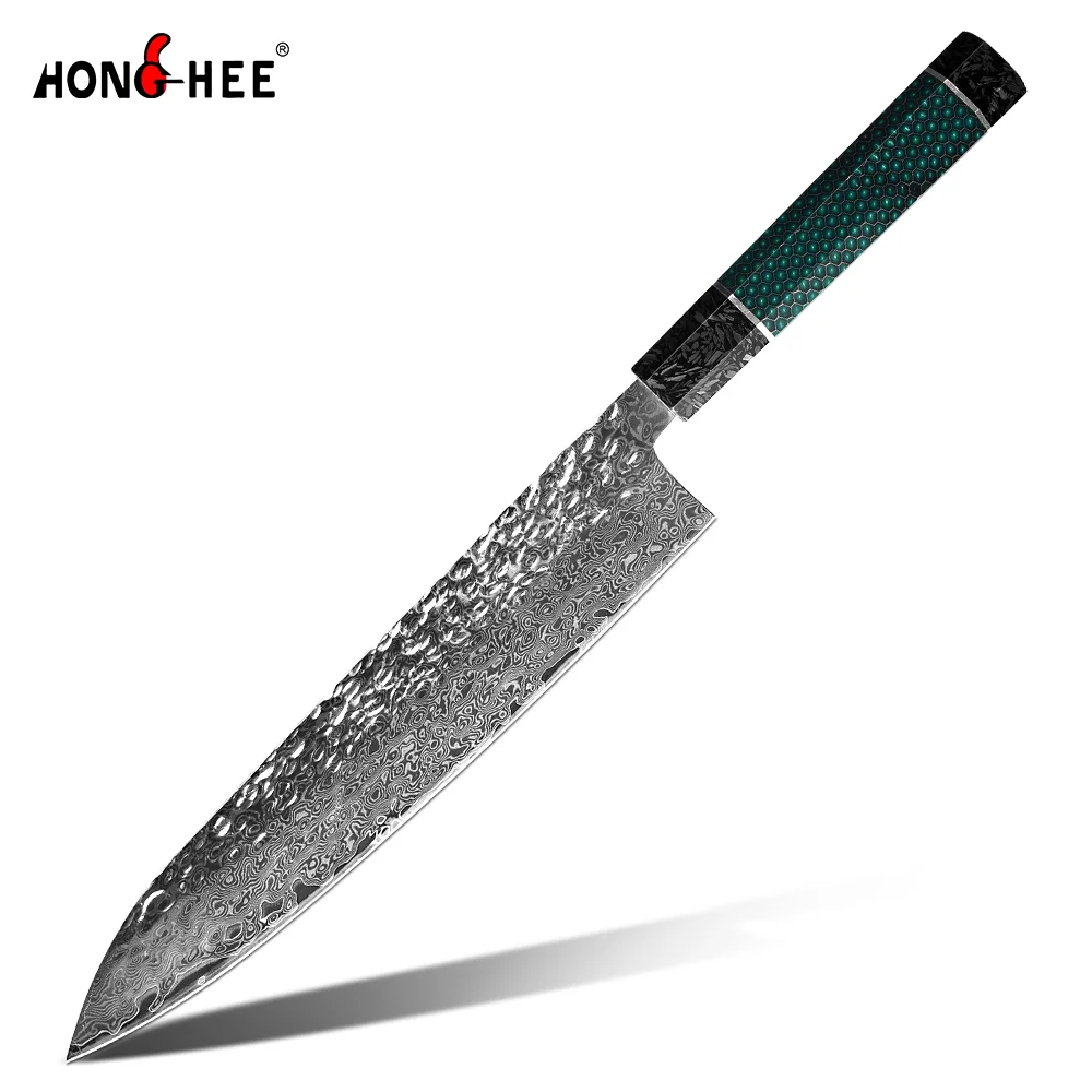 Elegant G10 Handle 9.5 inch Kitchen Sushi Knife Hammered Forged Slicing knife Japanese Damascus Steel Chef Knives