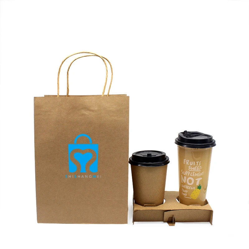 Customized Eco Friendly Medium Size Printed Brown Kraft Paper Bag Food Takeaway Paper Bag
