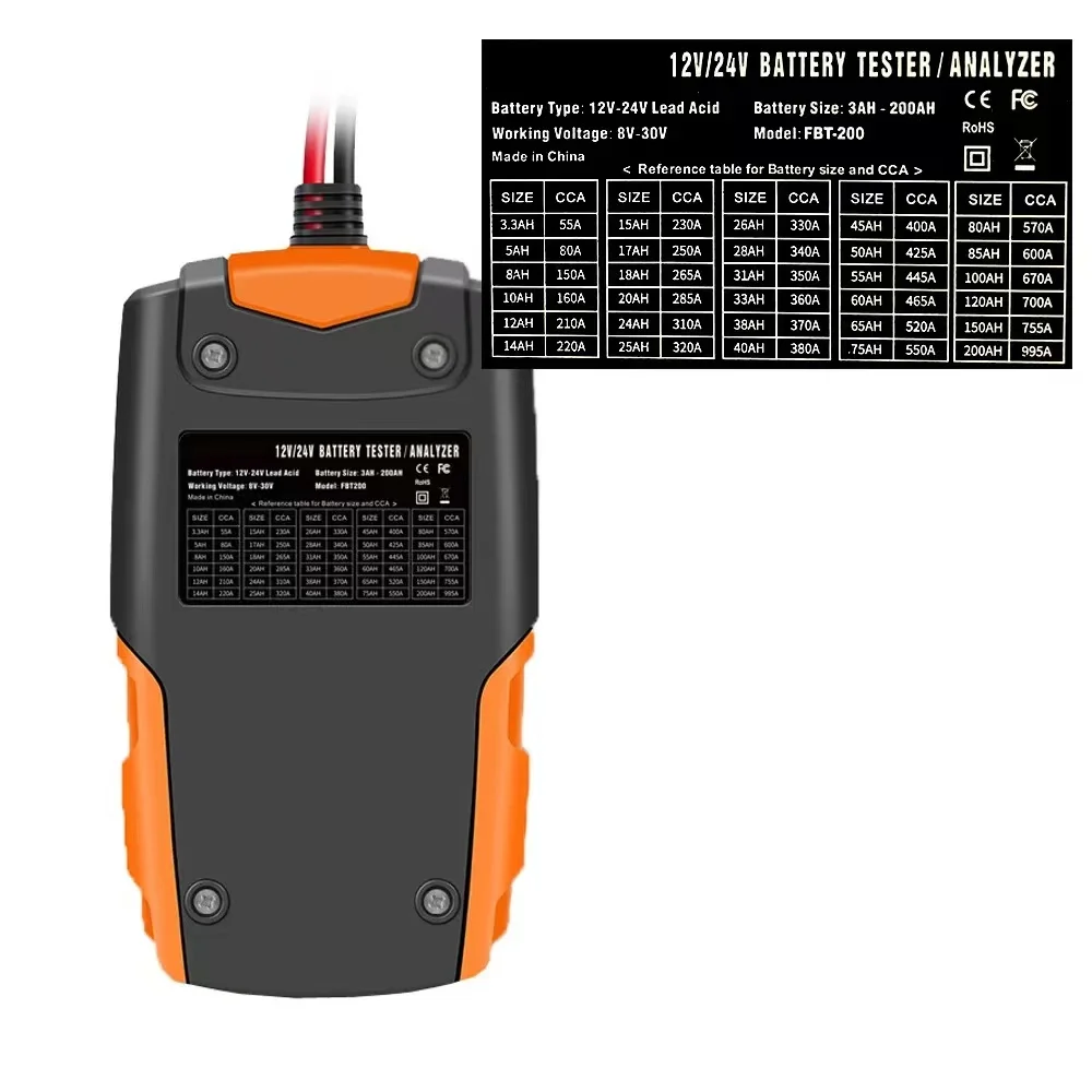 New hot sale Car Battery Tester 12V 24V DC Charger Analyzer Capacity Load Tester Cranking System Test 40-2000CCA