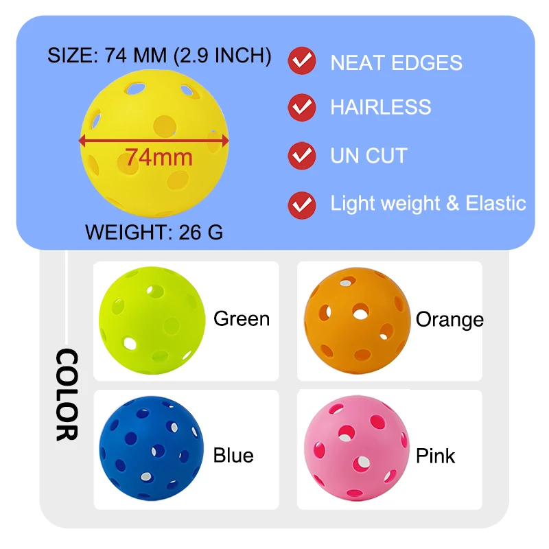 Custom 26-Hole Professional Competition Outdoor Pickleballs USAPA Certified Plastic PE Material for Adults Children Indoor Usage