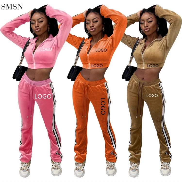 Fashion Velvet Long Sleeved Cardigan Casual Women Fall Clothing sportswear ladies 2 piece set women