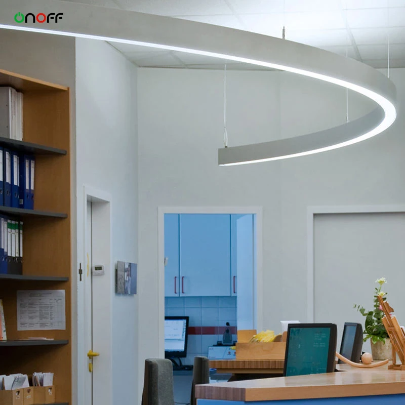 Modern reception LED arc linear light pendant curved suspended light with seamless connection