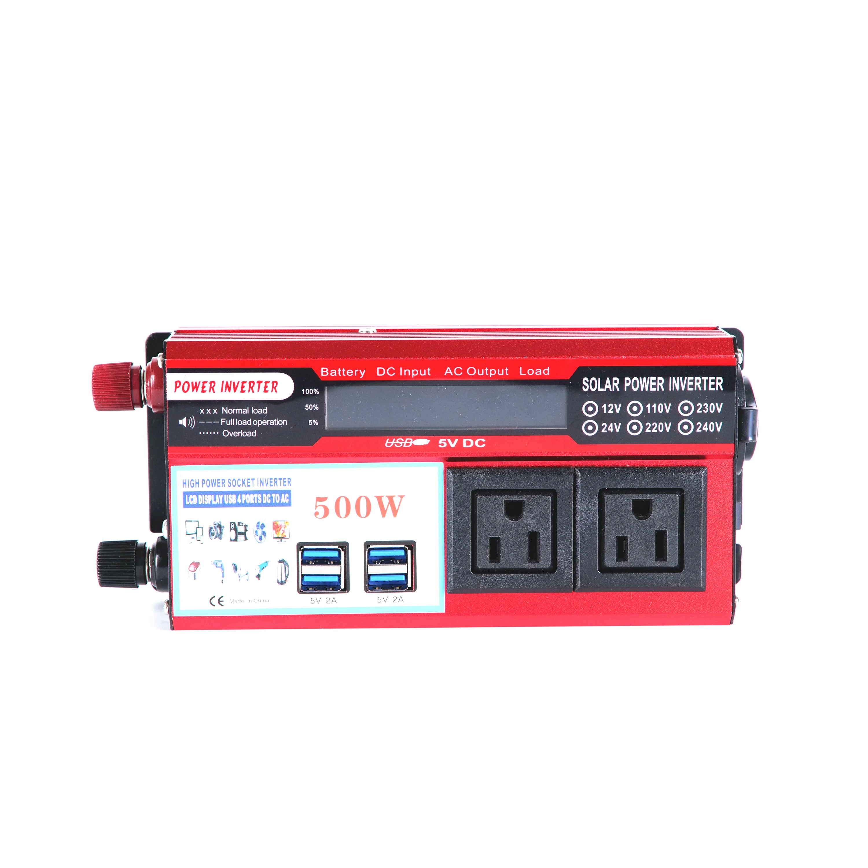 Car Inverter 500W 12V 24V DC/AC 110V 220V Modified Sine Wave Power Inverter with 4 USB Ports & 2 AC Output Sockets