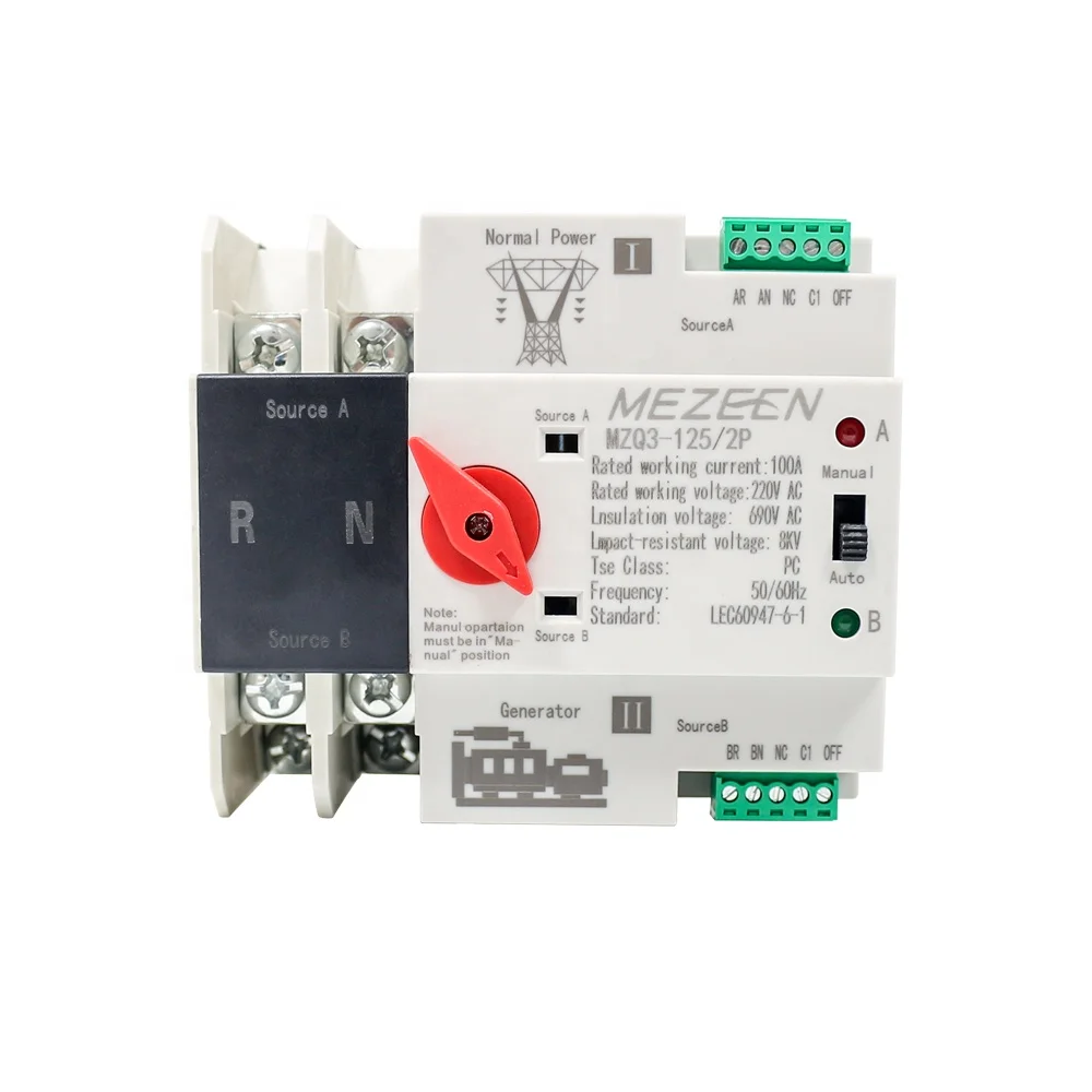 MEZEEN 630a automatic transfer switch pc class 4 pole ats manual changeover switch with 2 sources 400a single phase ats 125A