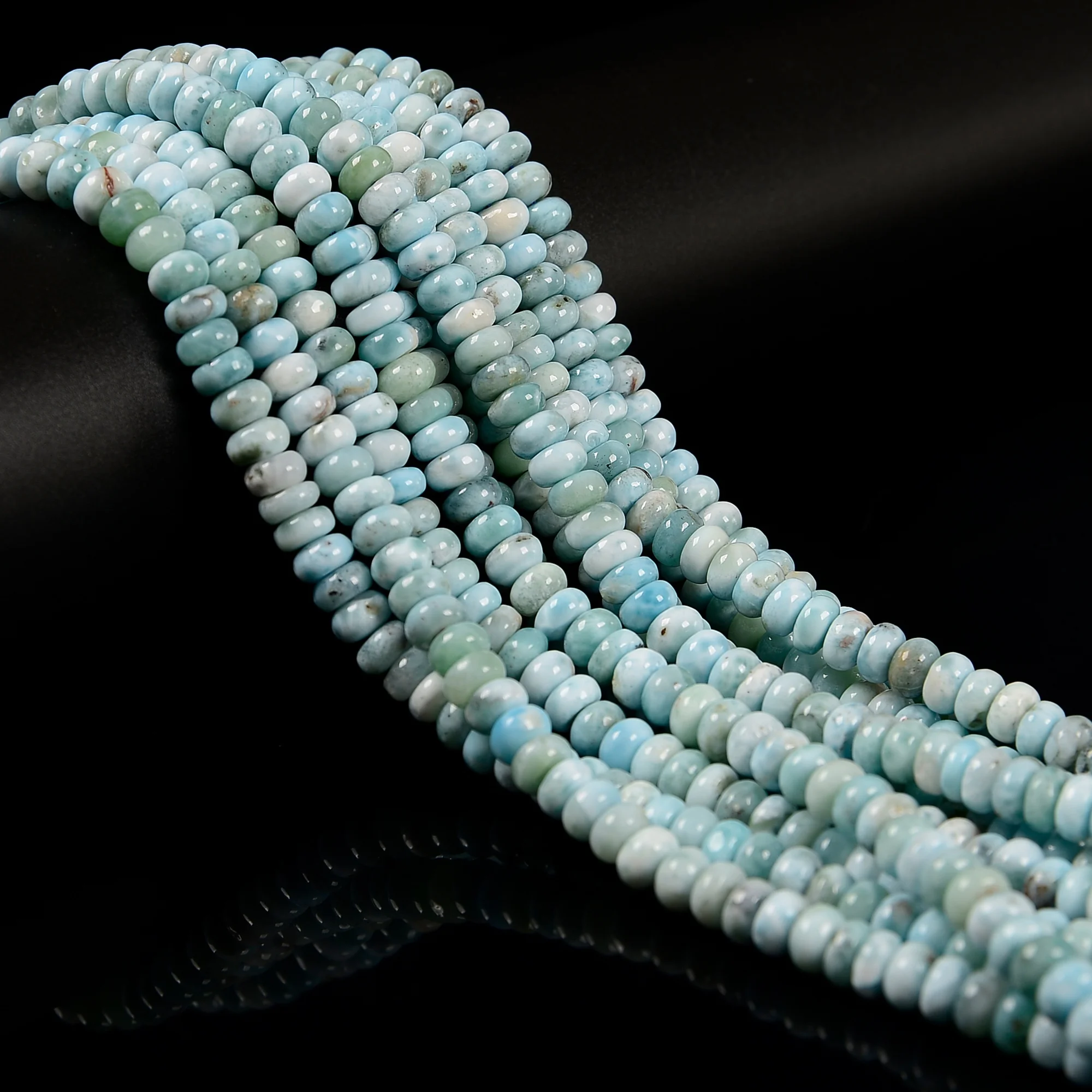 Wholesale Top Quality AAA Raw Dominican Republic 7 mm Blue Larimar Stone Bead Strands Rondelle Shape Beads for Jewelry Necklace
