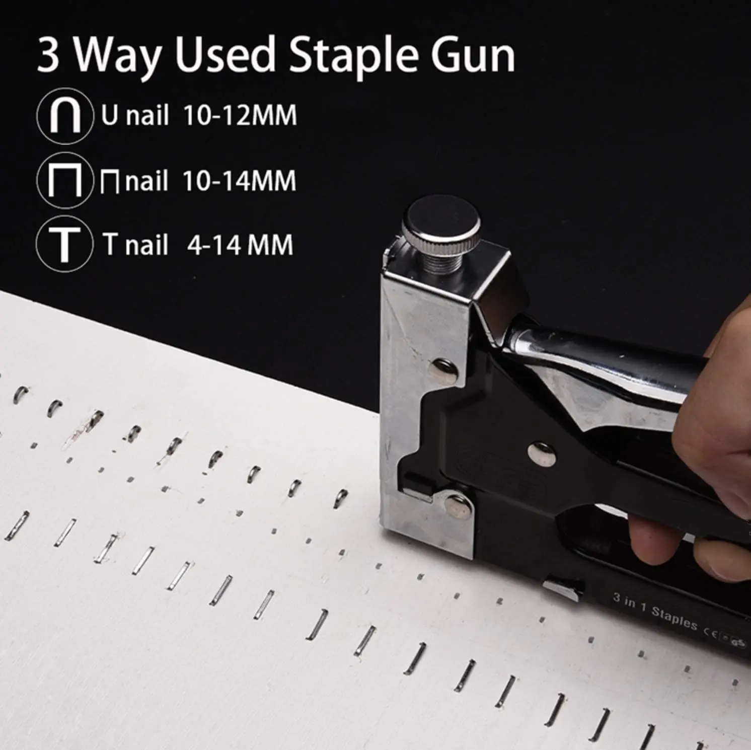 Heavy Duty 3 in 1 good quality Manual Adjustable 4-14MM U-Shape Staple Gun