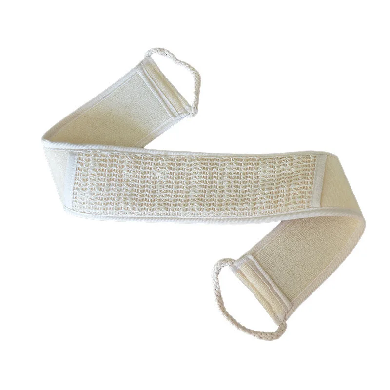 Eco-freidly natural cotton linen loofah back strap shower brush belt body exfoliating scrubber