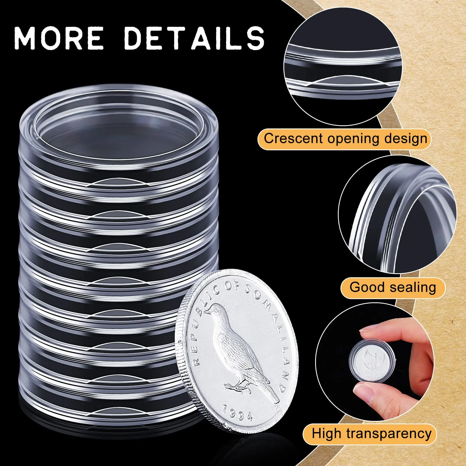 HCT-21mm Coin Holder 100 Pcs Clear Round Commemorative Coin Capsules Plastic Coin Container Case For Silver Bar Collection