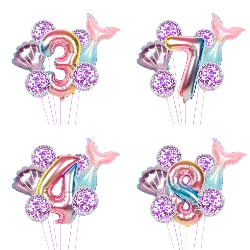 32inch Mermaid Digital Birthday Aluminum Film Balloons Baby Girl Pink Air Balloons Birthday Party Decor Kids Toys Unisex Set 60g