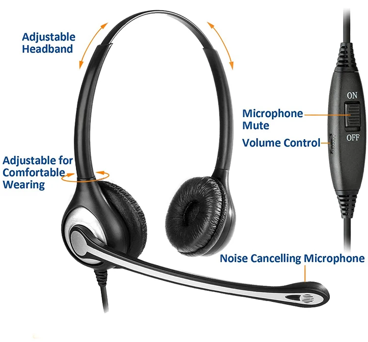 Binaural Call Center гарнитура с микрофоном шумоподавлением и быстрым