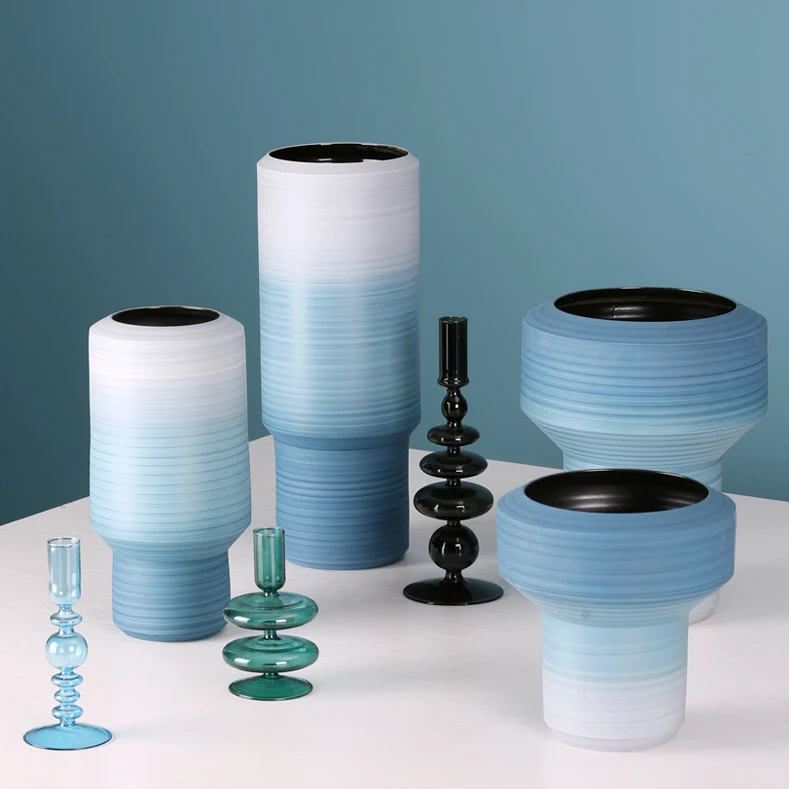 Wholesale luxury indoor decorative vase handmade stripe Transparent modern ceramic vase