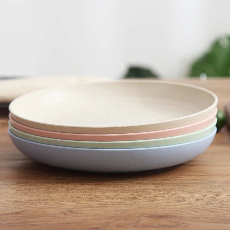 hot sale eco friendly wheat straw plate  fiber plastic plate wheat straw dinner plate 4 set