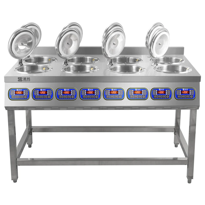 Restaurant Four-eye Clay Pot Stove Stainless Steel Gas European-style Burner Stove Energy-saving Casserole 8 Pots Stove