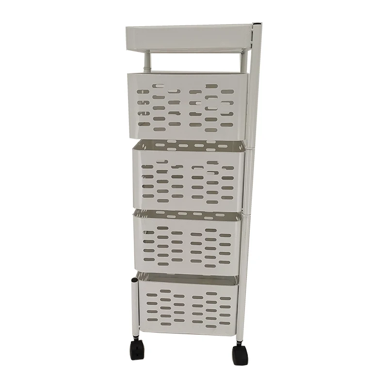 Multifunctional Rotating Shelf Fruit Basket Kitchen Vegetable Metal Storage Shelf With 4 Wheel