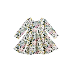 Girlymax fall 2022 floral flower pumpkin Plaid Orange Long Sleeve A-LIne Twirl Knee Length Baby Girls Dresses Kids Clothing