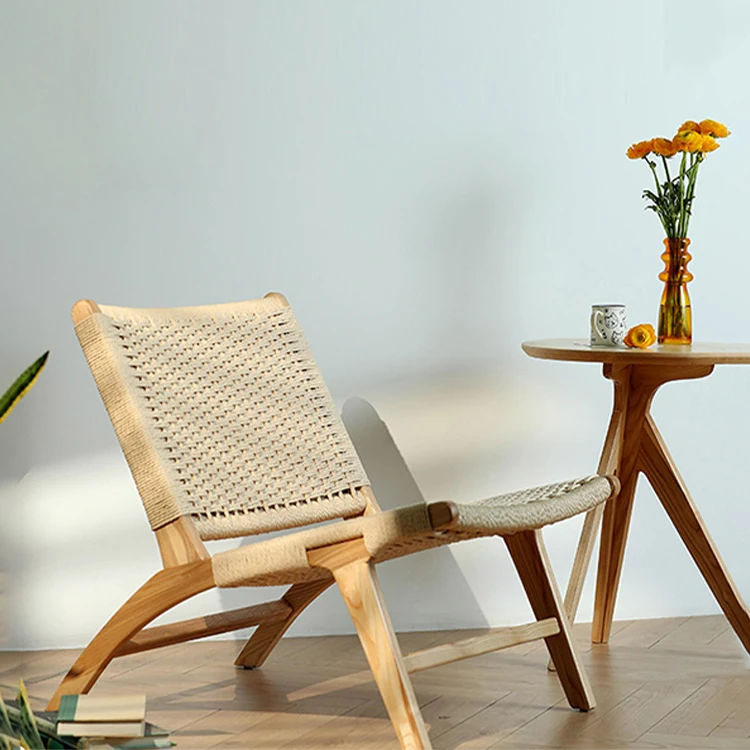 Factory Outlet High Quality Solid Ash Wood Lounge Sofa Chair For Living Room Coffee Shop Rattan Armchair With Paper Rope Woven