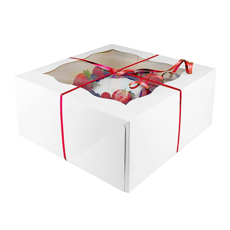 Custom White small 10x10x5 Cake Box Container Bakery Gift & Delivery Packaging Cake Boxes with Clear Display Viewing Window