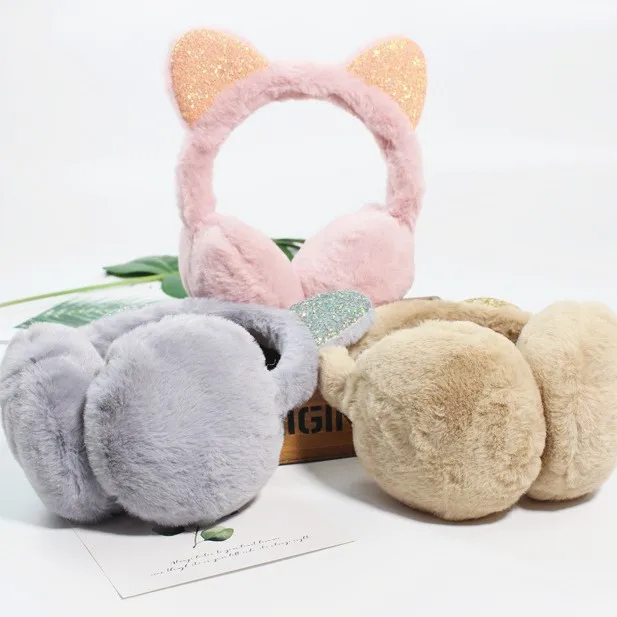 factory hot sale winter cute fashion solid color animal ear muffs for women