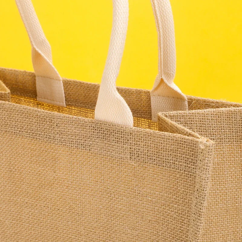 Natural Burlap Handbag Shoulder Travel Beach Reusable Grocery Shopping Bags Jute Bag Tote