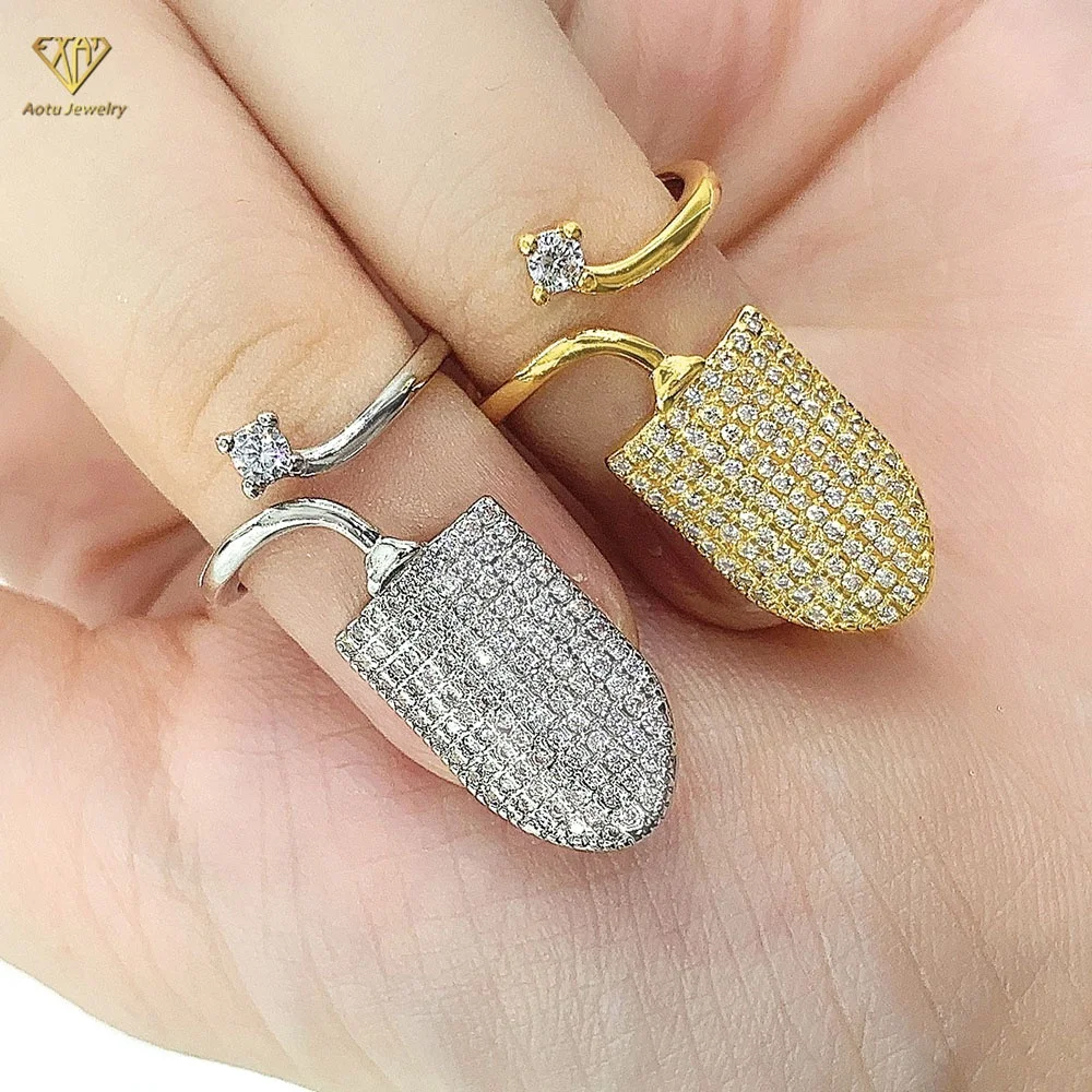 New Design Fingernail Ring 18K Gold Plated Iced Out Cubic Zirconia Adjustable Opening Nail Ring