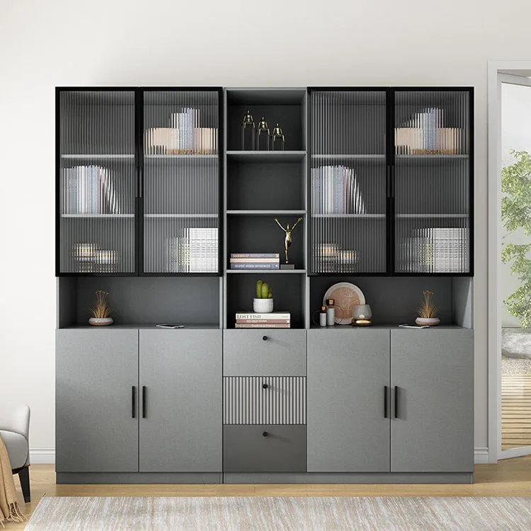 Modern Simple Bookshelf 2 3 Door Wooden Bookcase With Glass Door And Drawer