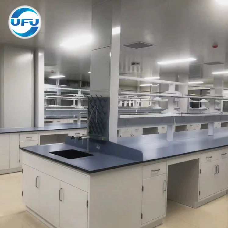 UFU Lab Island Workbench With Regant Shelf And Drawers Factory Supplier Medical Full Steel Frame Laboratory Central Work Bench