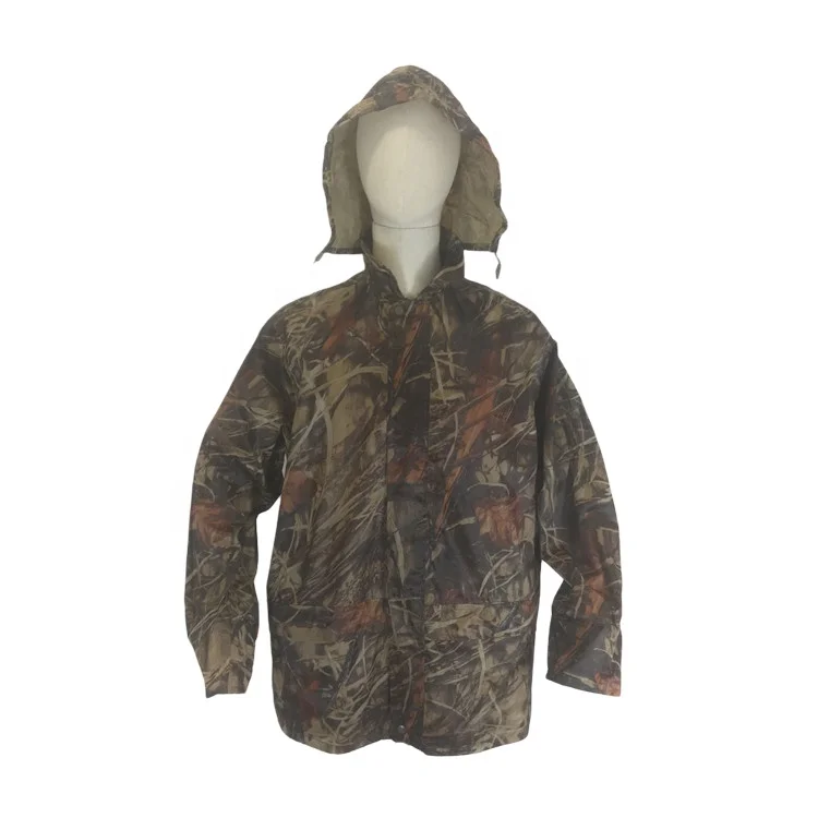 
170T Polyester PVC Waterproof Foldable Camouflage Rain Jacket With Hood 