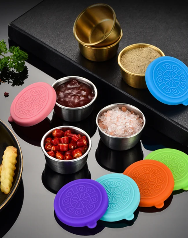 Reusable Round Small Sauce Cup With Leakproof Silicone Lids Salad Dressing Containers Stainless Steel Condiment Container
