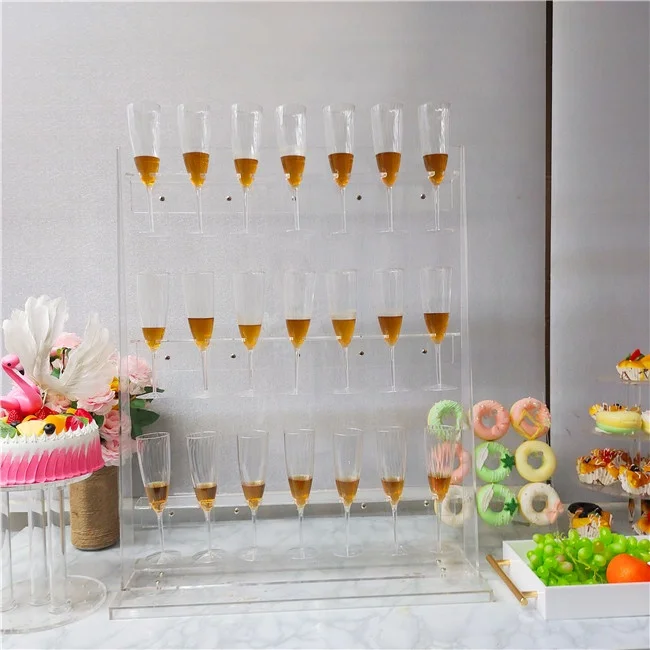 Factory Wholesale Supplies Clear Acrylic Champagne Wall Glass  Holder Display Stand  For Wedding Decoration