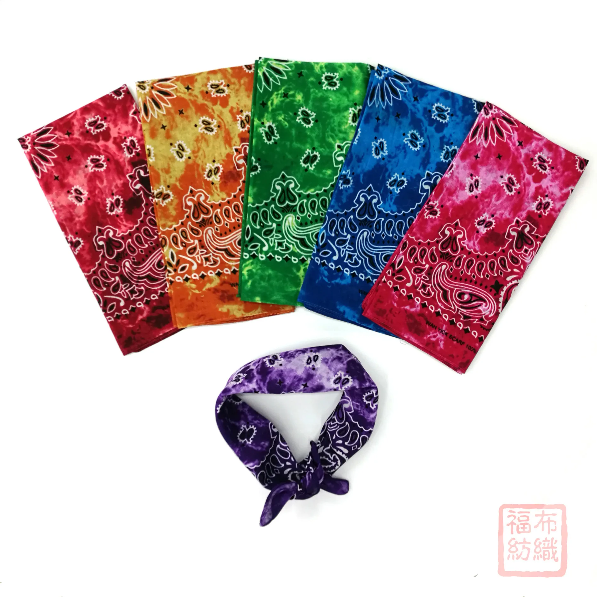 FUBU Fashion Soft Cotton Custom Women Headband Print Square Fabric Scarf Men Cycling Sport Outdoor Stock Top Tie Dye Bandana