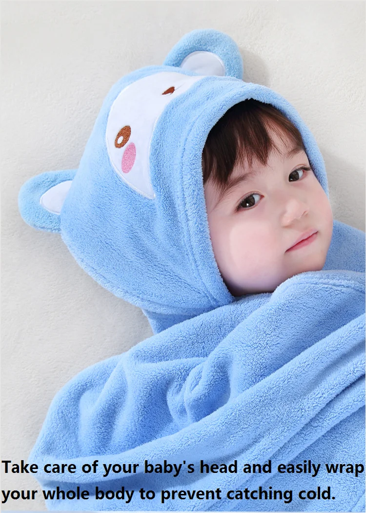 Baby bath towel Flannel fleece cartoon animal head baby hooded poncho towel