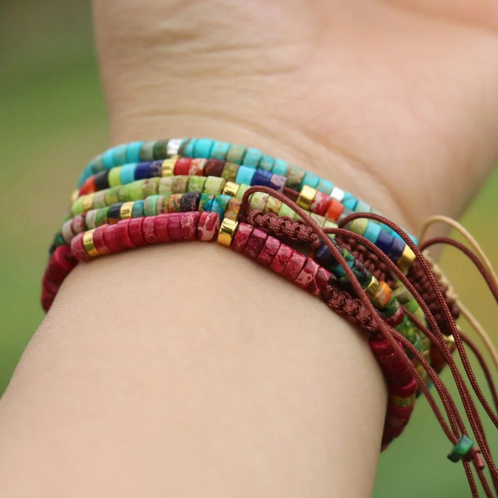 NEW 2x4mm Semi-precious Spacer Beaded Bracelet for Women Jewelry Handcrafted Fashion Healing Sea Sediment Jasper Stone Bracelet
