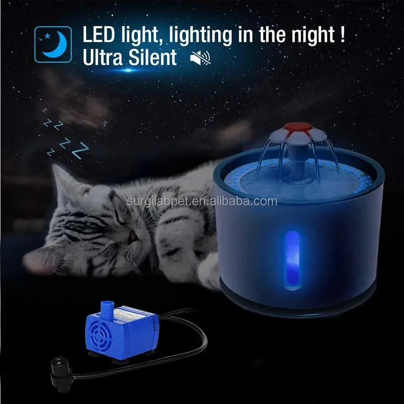 2.4L  USB Cat water dispenser With LED Light Automatic filtering live water pet water fountain